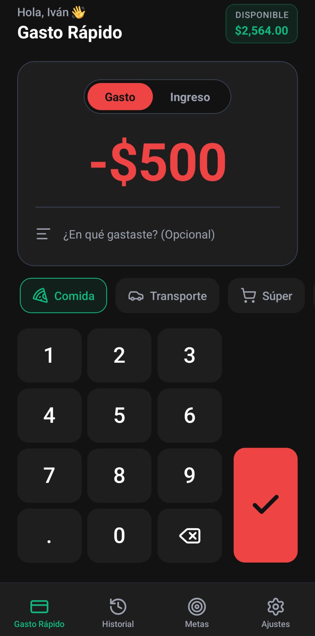 MiCash Main Screen